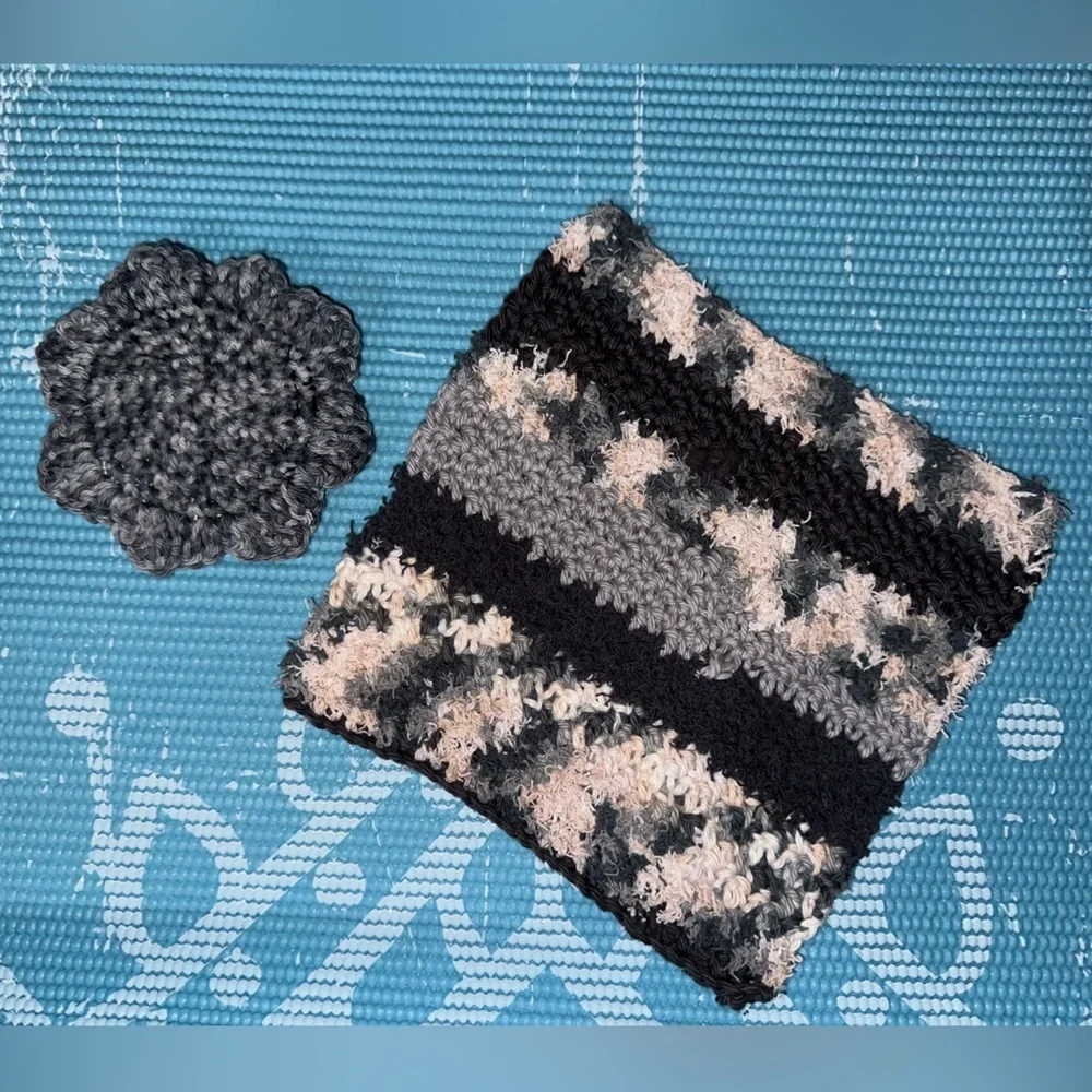 Black and Tan Handmade Cotton Multi Use Washcloth Set